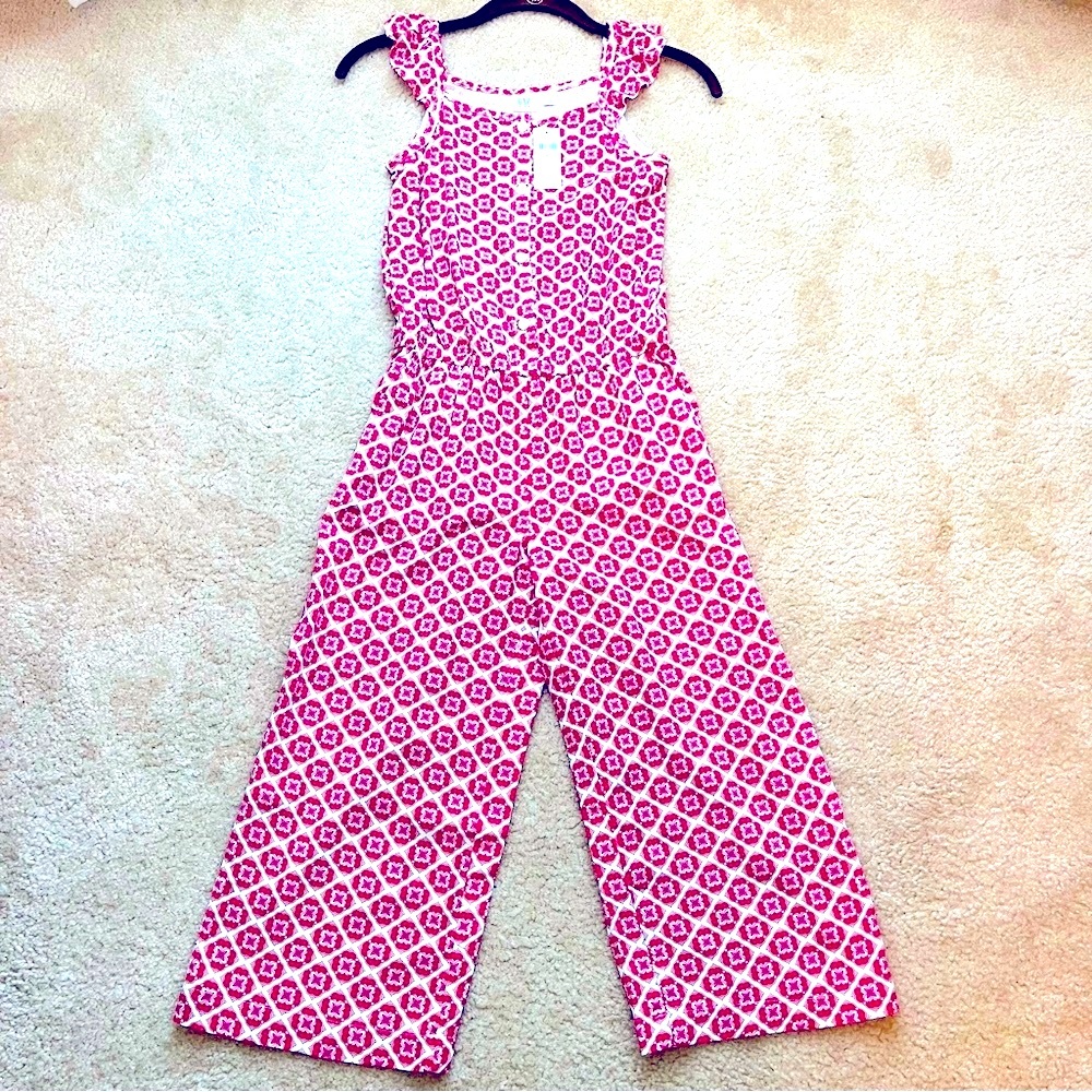 NWT GAP Girl’s Pink/Off White Floral Button Down Wide Leg Jumpsuit Size M
